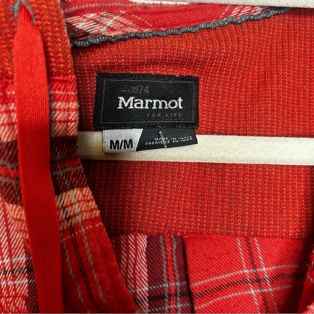 Marmot Red Plaid Button-Down Shacket with Hood - Size M - Picture 7 of 9